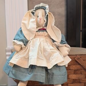 Handcrafted Muslin Bunny Vintage 14in Shelf Sitter Rag Doll